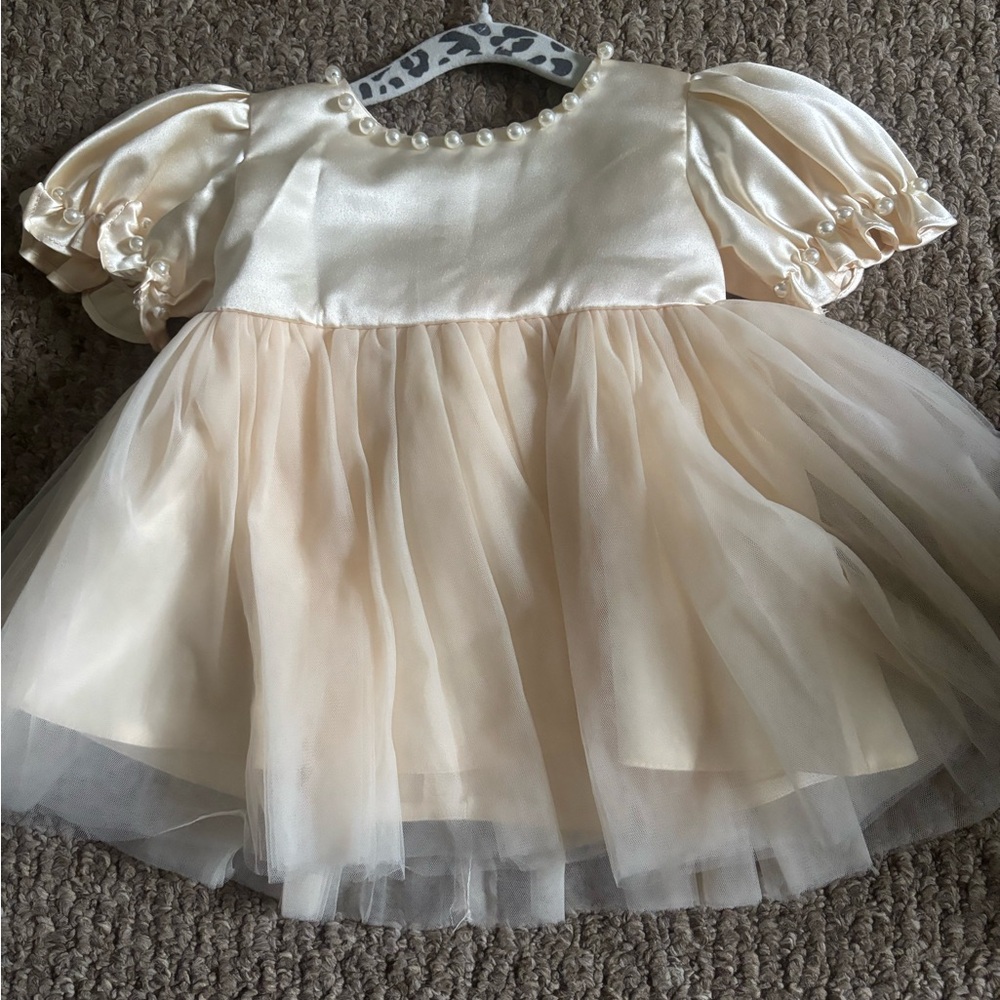 Cream Satin and Tulle Baby Dress